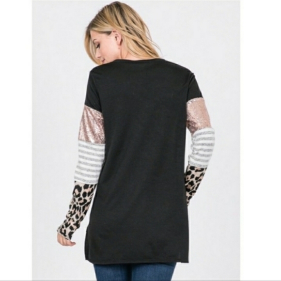 Sequined & Leopard Print Block Top - Picture 5 of 8